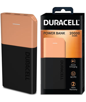 Duracell 20000 MAH Slimmest Power Bank with 1 Type C PD and 2 USB A Port, 22.5W Fast Charging Portable Charger to Charges 3 Devices Simultaneously for iPhones, Android Phones, Smart Watches & More