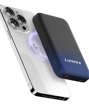 Ambrane Magsafe Wireless 10000Mah Fast Charging USB Type-C Input Power Bank, Strong Magnet, 22.5W Output For iPhone 12 & Above, Android & Other Qi Enabled Devices + Magnetic Ring (Aerosync Snap, Blue)