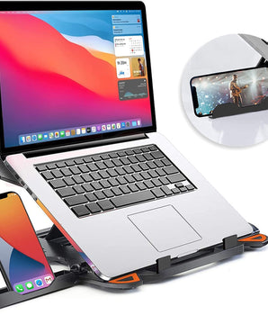 STRIFF 2-in-1 Laptop and Mobile Stand, Ergonomic, Adjustable Height, Anti-Slip Base, Heat Dissipation, Portable, Lightweight, Compatible with All Laptops Up to 15.6" (Abs, Black)